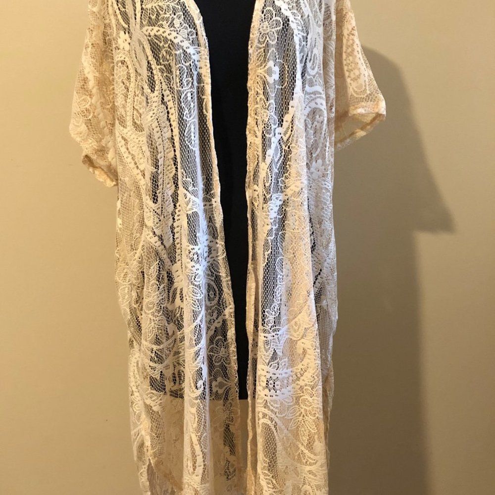 Oatmeal Bohemian Crochet Lace Open Cardigan  5199   Large  NWT Boutique